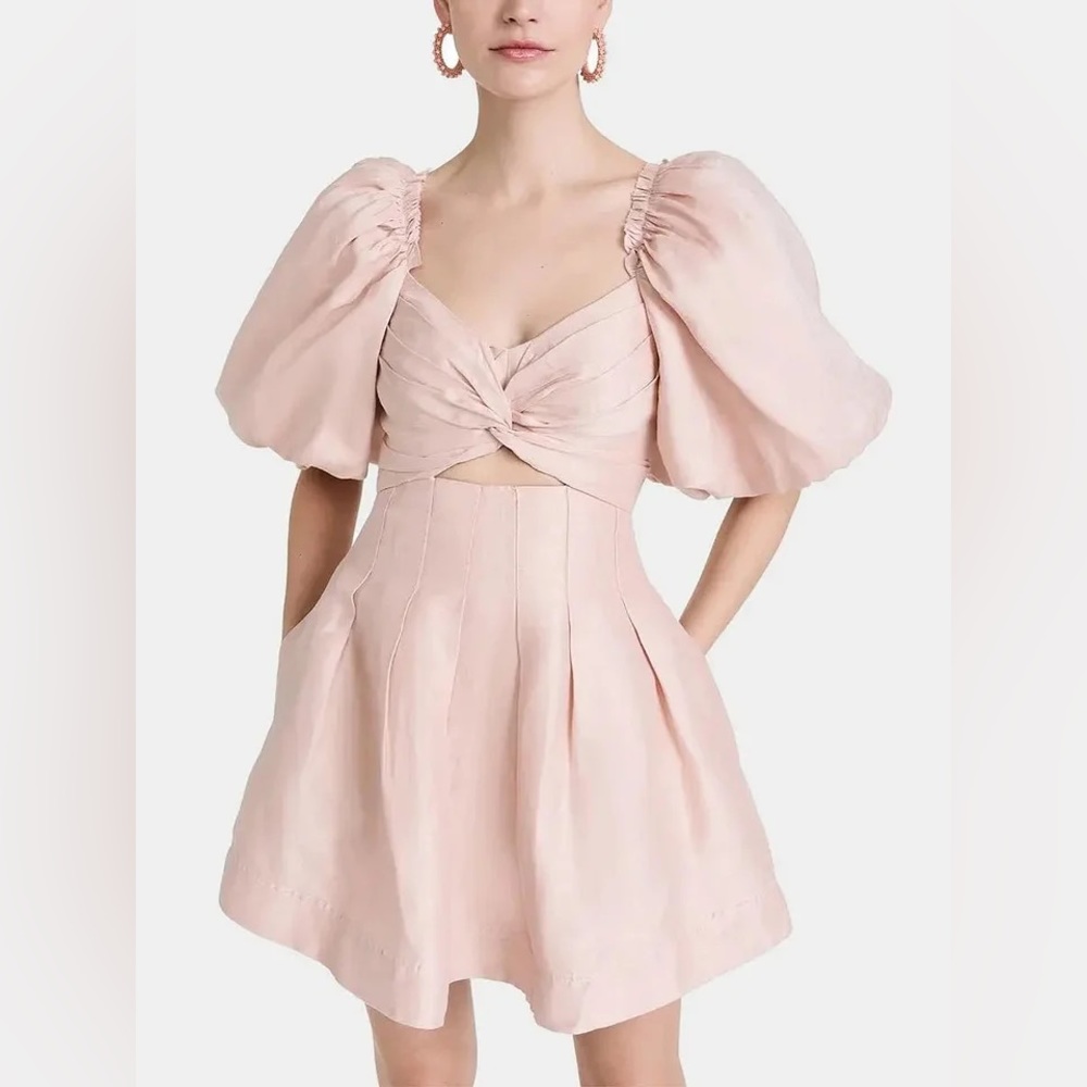 Aje Dusk Knot Puff Sleeve Mini Dress size 8/S NWT.